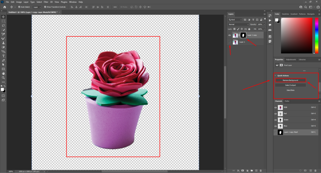 Screenshot of - Removing background using select object tool