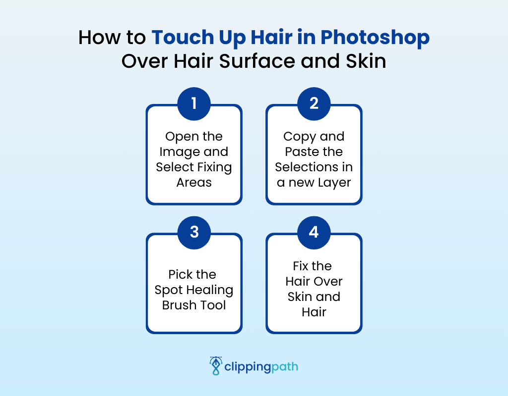 How to Touch Up Hair in Photoshop Over Hair Surface and Skin